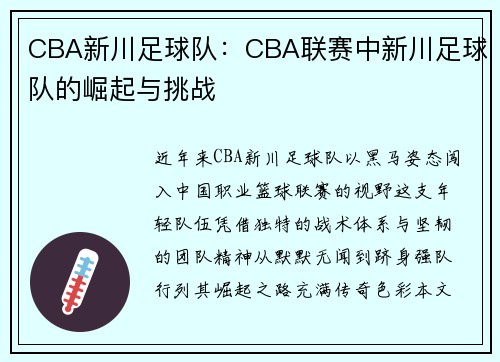 CBA新川足球队：CBA联赛中新川足球队的崛起与挑战
